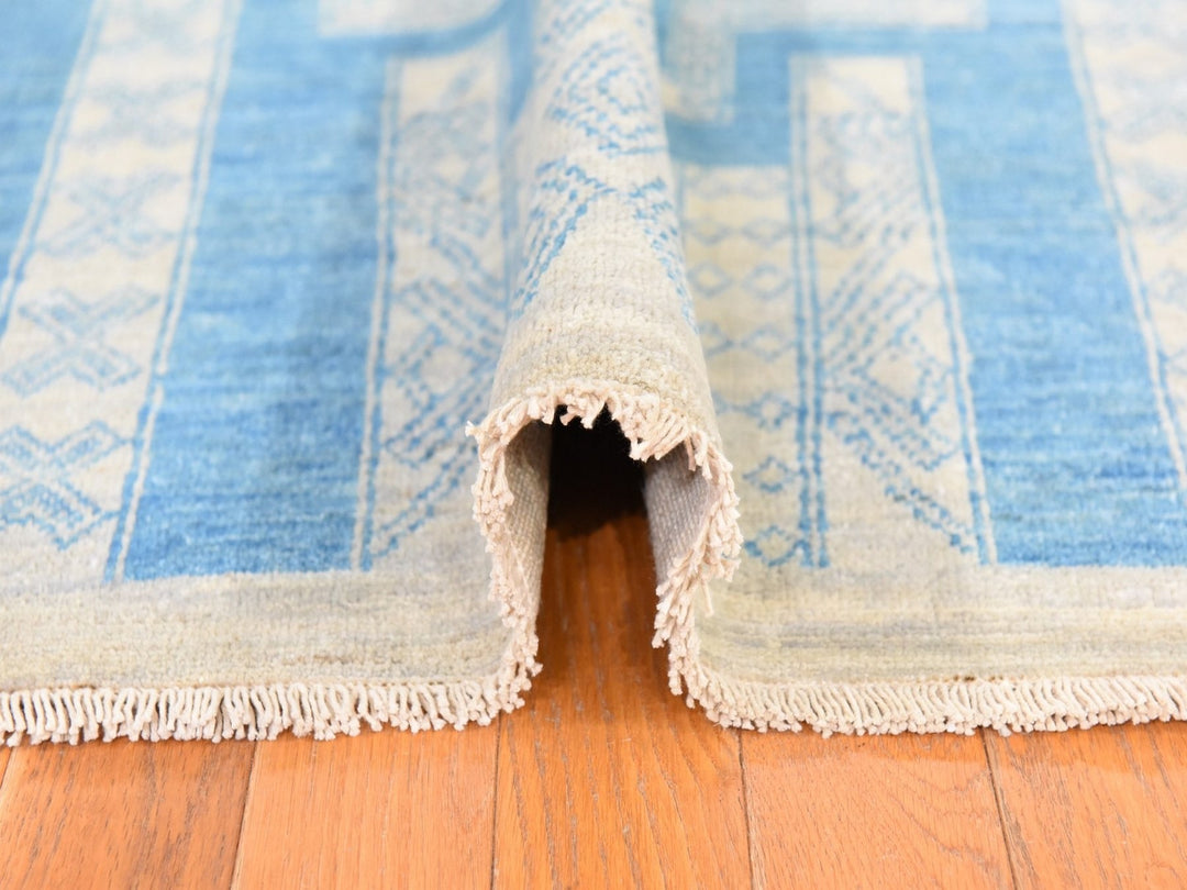 6'0" x 8'9" New Hand Knotted Blue Wool Rectangle Oriental Rug - MOA10278685