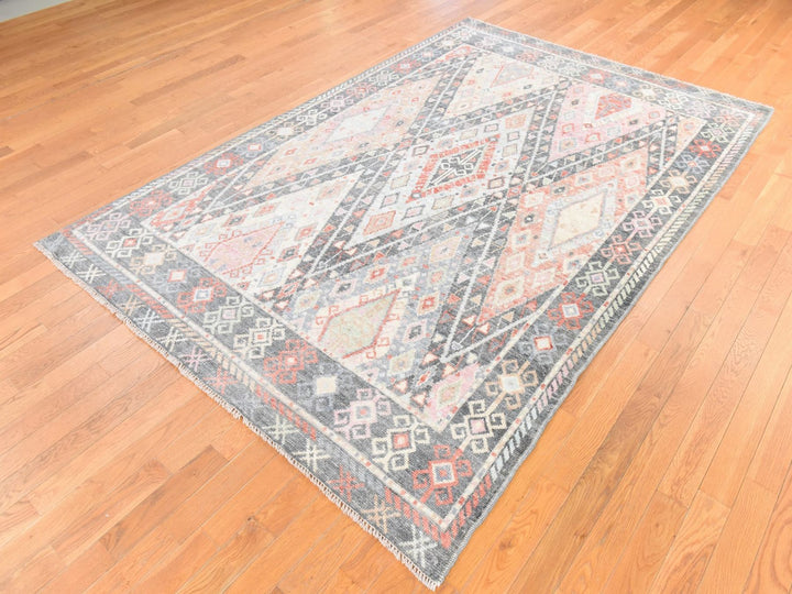 6'1" x 9'2" New Hand Knotted Grey Wool Rectangle Oriental Rug - MOA10278686