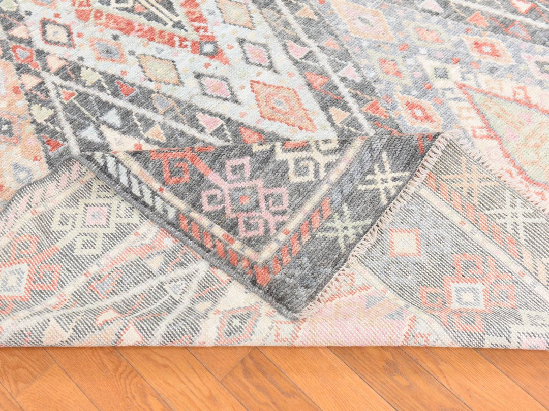 6'1" x 9'2" New Hand Knotted Grey Wool Rectangle Oriental Rug - MOA10278686