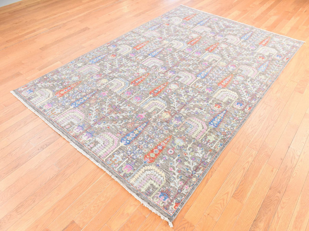 6'0" x 8'10" New Hand Knotted Brown Wool Rectangle Oriental Rug - MOA10278688