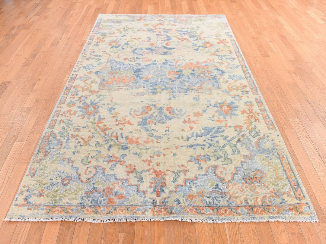5'9" x 9'0" New Hand Knotted Ivory Wool Rectangle Oriental Rug - MOA10278689
