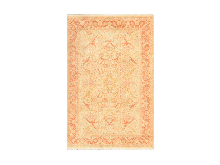 6'0" x 9'4" New Hand Knotted Beige Wool Rectangle Oriental Rug - MOA10278690