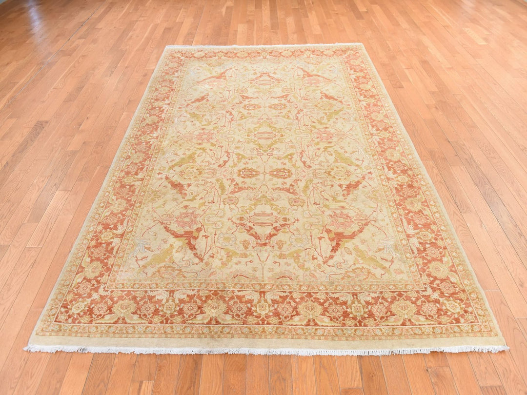 6'0" x 9'4" New Hand Knotted Beige Wool Rectangle Oriental Rug - MOA10278690