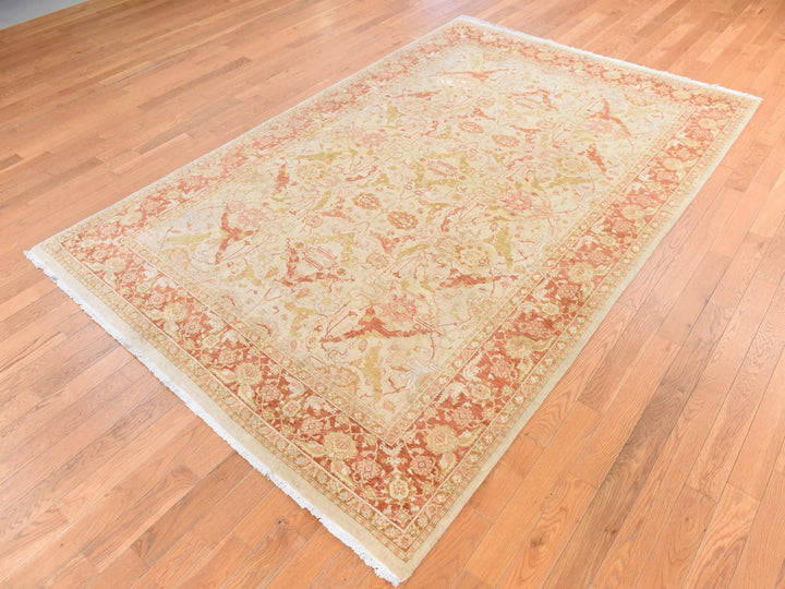 6'0" x 9'4" New Hand Knotted Beige Wool Rectangle Oriental Rug - MOA10278690