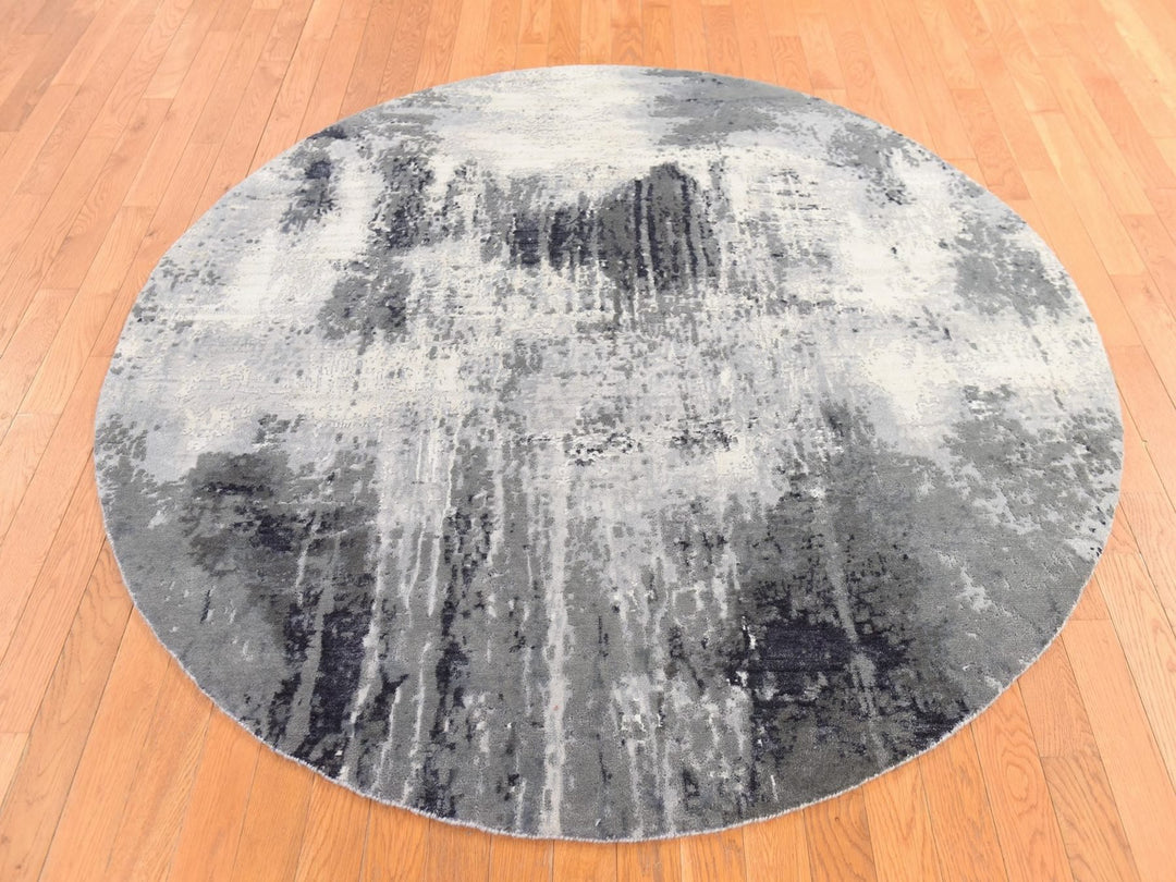 6'2" x 6'2" New Hand Knotted Ivory Wool & Silk Round Oriental Rug - MOA10278691