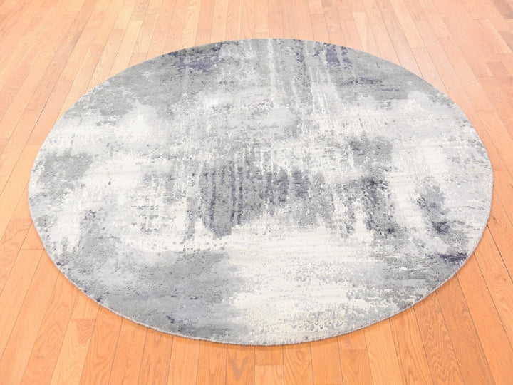 6'2" x 6'2" New Hand Knotted Ivory Wool & Silk Round Oriental Rug - MOA10278691