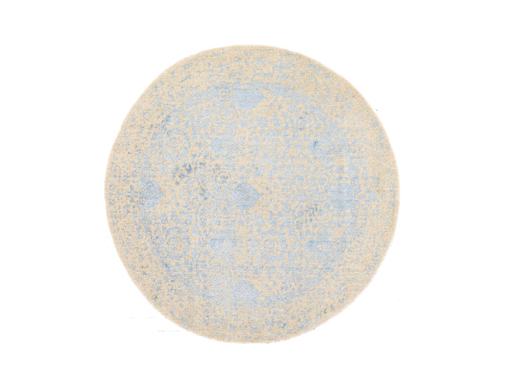5'9" x 5'9" New Hand Loomed Beige Wool & Silk Round Oriental Rug - MOA10278692