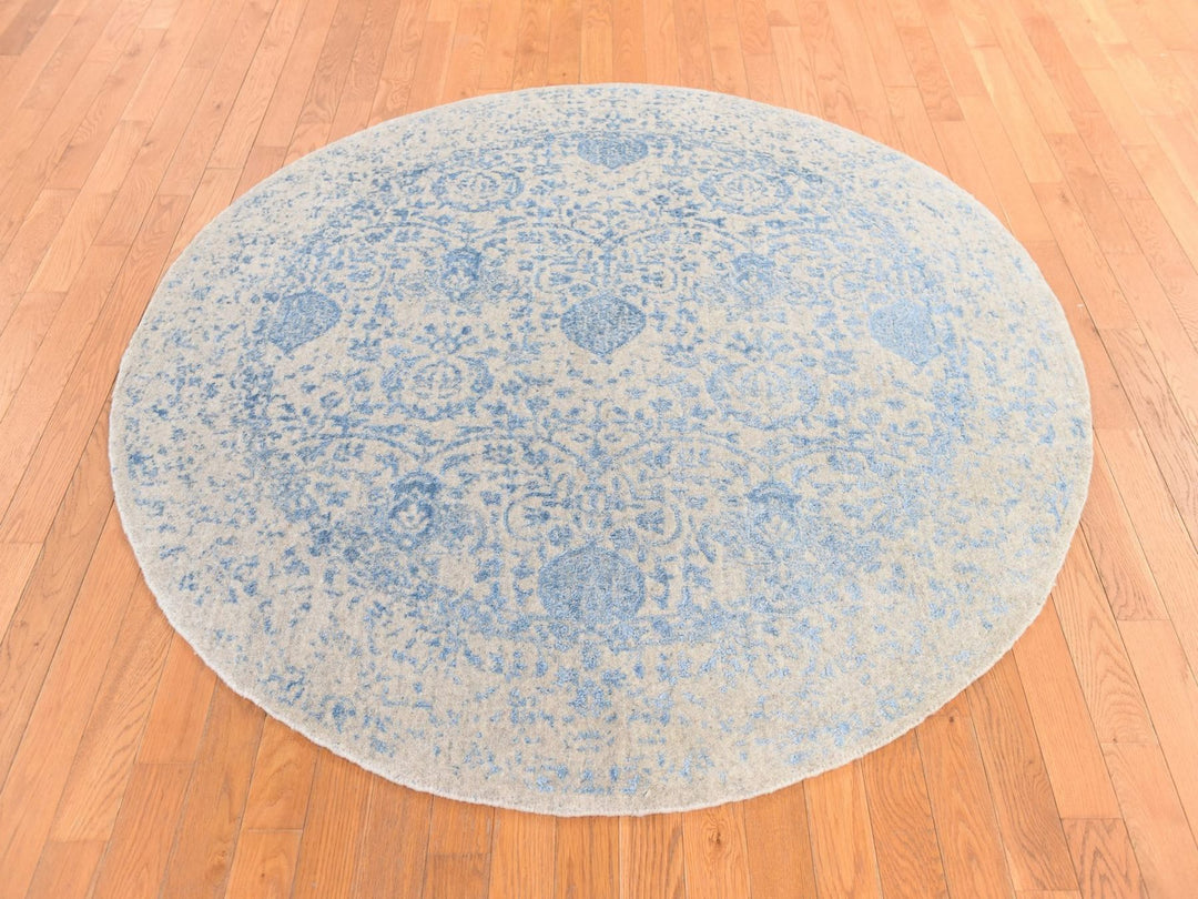5'9" x 5'9" New Hand Loomed Beige Wool & Silk Round Oriental Rug - MOA10278692