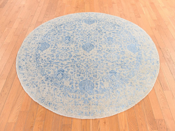 5'9" x 5'9" New Hand Loomed Beige Wool & Silk Round Oriental Rug - MOA10278692