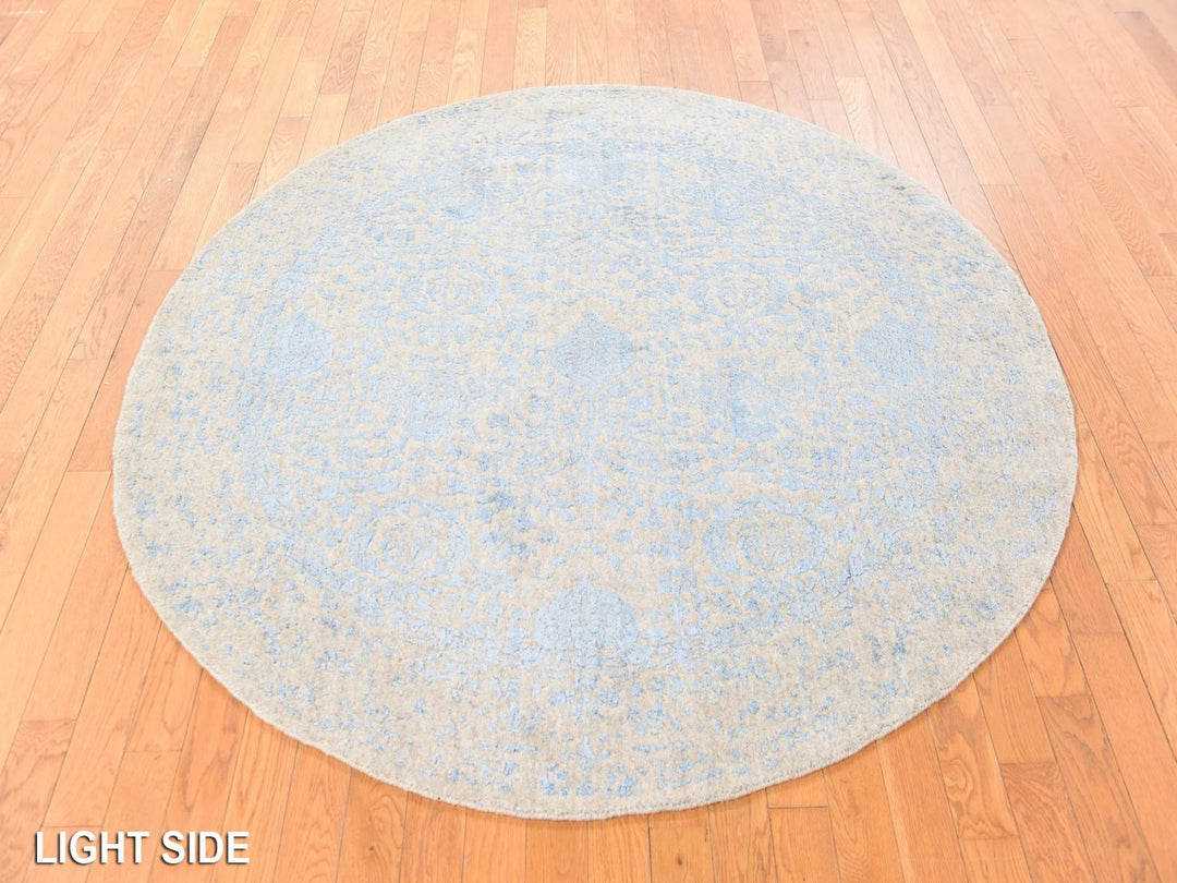5'9" x 5'9" New Hand Loomed Beige Wool & Silk Round Oriental Rug - MOA10278692