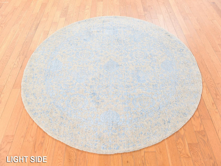 5'9" x 5'9" New Hand Loomed Beige Wool & Silk Round Oriental Rug - MOA10278692