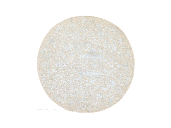 5'10" x 5'10" New Hand Loomed Beige Wool & Silk Round Oriental Rug - MOA10278693