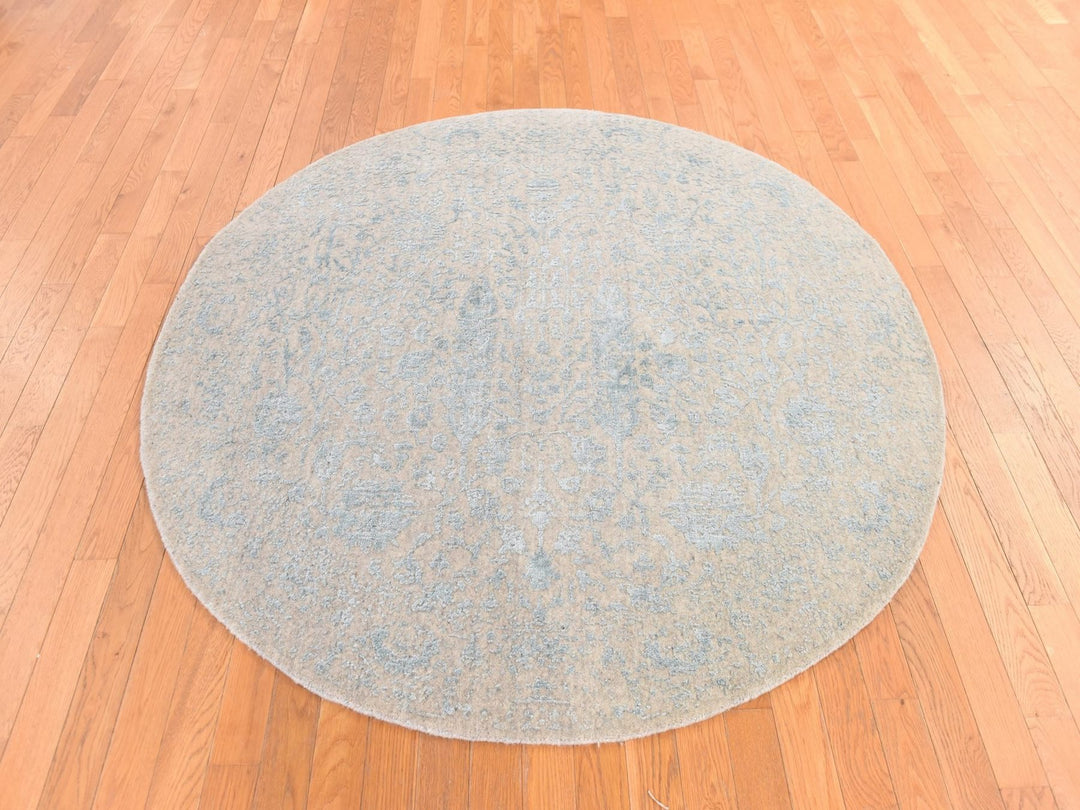 5'10" x 5'10" New Hand Loomed Beige Wool & Silk Round Oriental Rug - MOA10278693