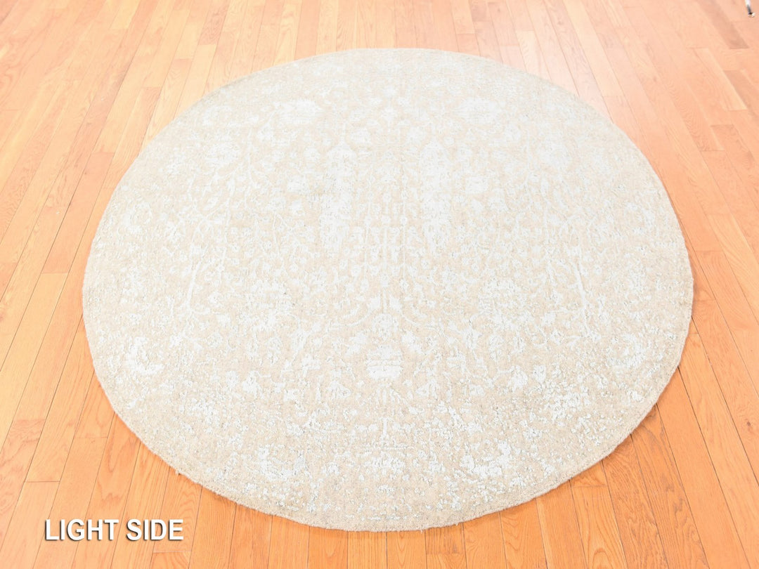 5'10" x 5'10" New Hand Loomed Beige Wool & Silk Round Oriental Rug - MOA10278693