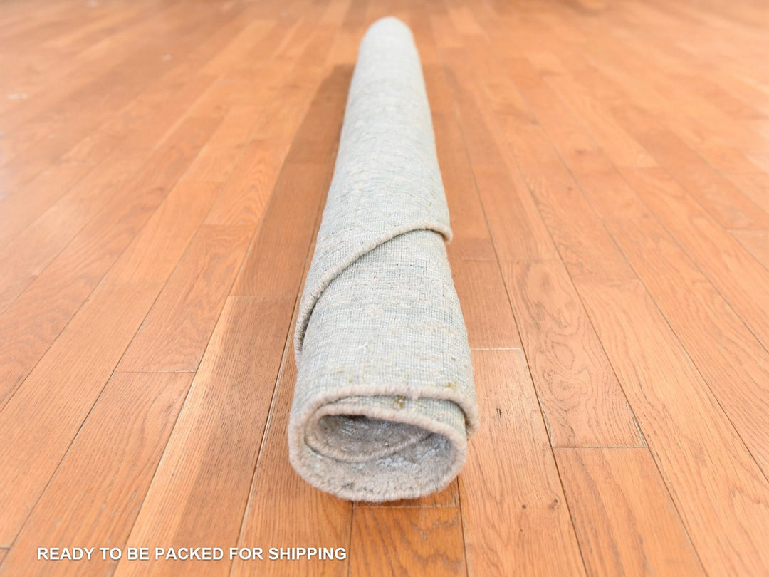 5'10" x 5'10" New Hand Loomed Beige Wool & Silk Round Oriental Rug - MOA10278693