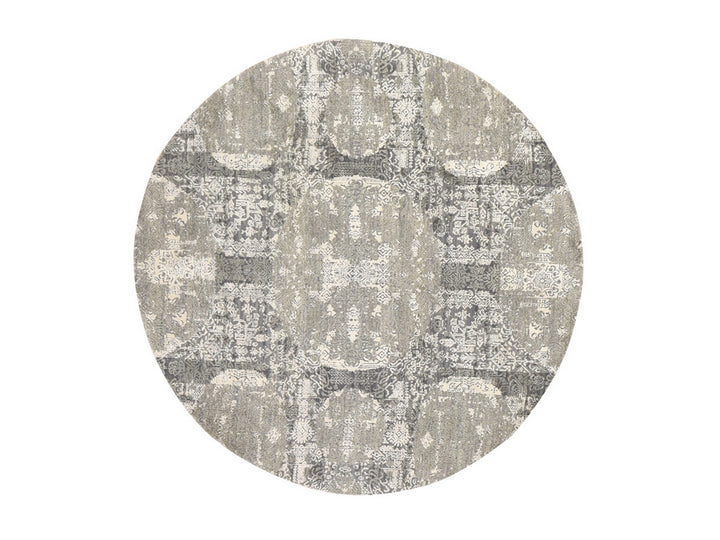 6'0" x 6'0" New Hand Knotted Grey Wool & Silk Round Oriental Rug - MOA10278694