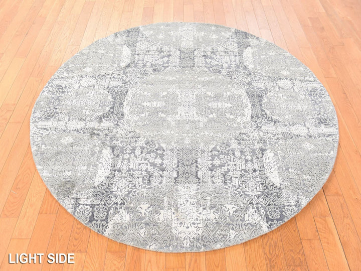 6'0" x 6'0" New Hand Knotted Grey Wool & Silk Round Oriental Rug - MOA10278694