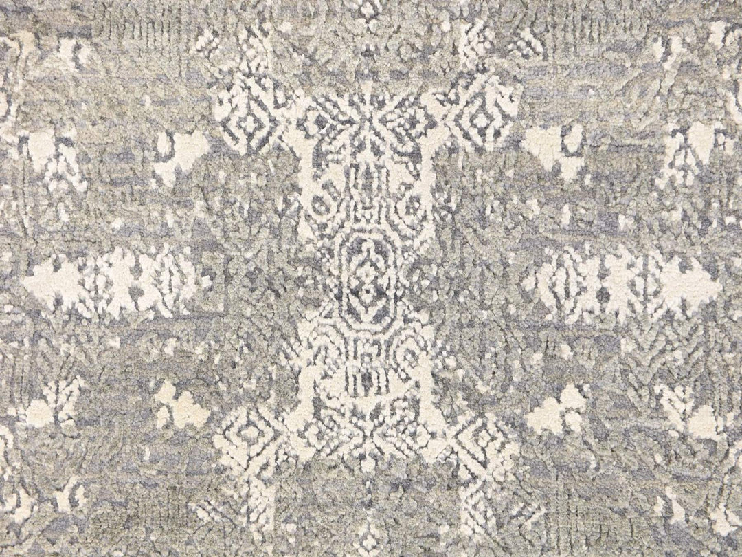 6'0" x 6'0" New Hand Knotted Grey Wool & Silk Round Oriental Rug - MOA10278694