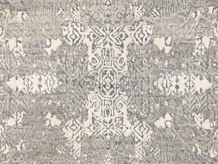 6'0" x 6'0" New Hand Knotted Grey Wool & Silk Round Oriental Rug - MOA10278694