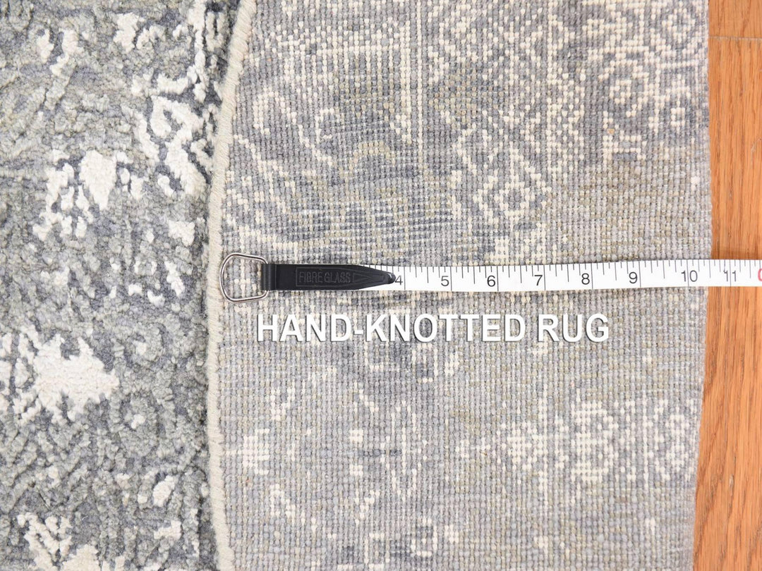 6'0" x 6'0" New Hand Knotted Grey Wool & Silk Round Oriental Rug - MOA10278694