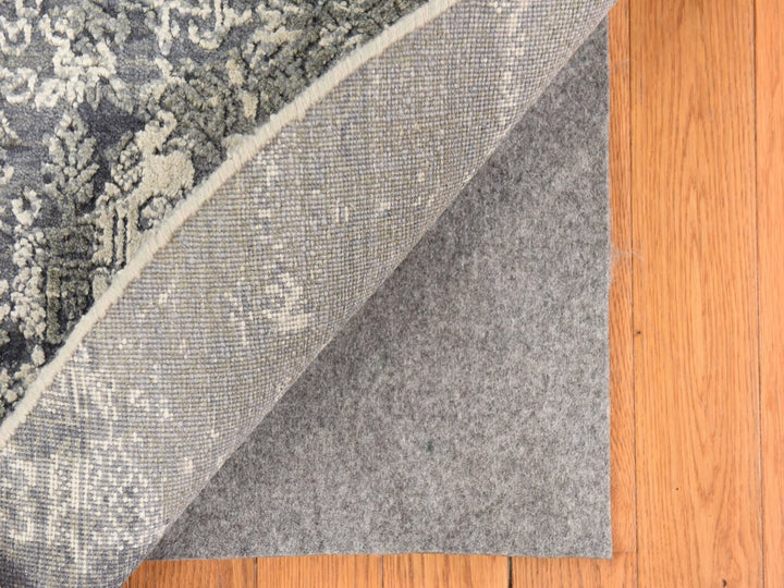 6'0" x 6'0" New Hand Knotted Grey Wool & Silk Round Oriental Rug - MOA10278694