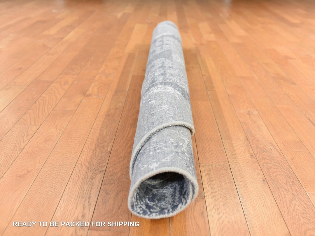 6'0" x 6'0" New Hand Knotted Grey Wool & Silk Round Oriental Rug - MOA10278694