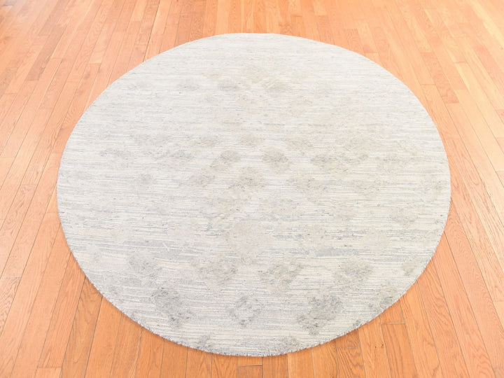 6'0" x 6'0" New Hand Knotted Ivory Wool Round Oriental Rug - MOA10278695