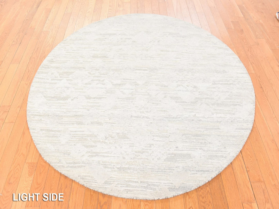 6'0" x 6'0" New Hand Knotted Ivory Wool Round Oriental Rug - MOA10278695