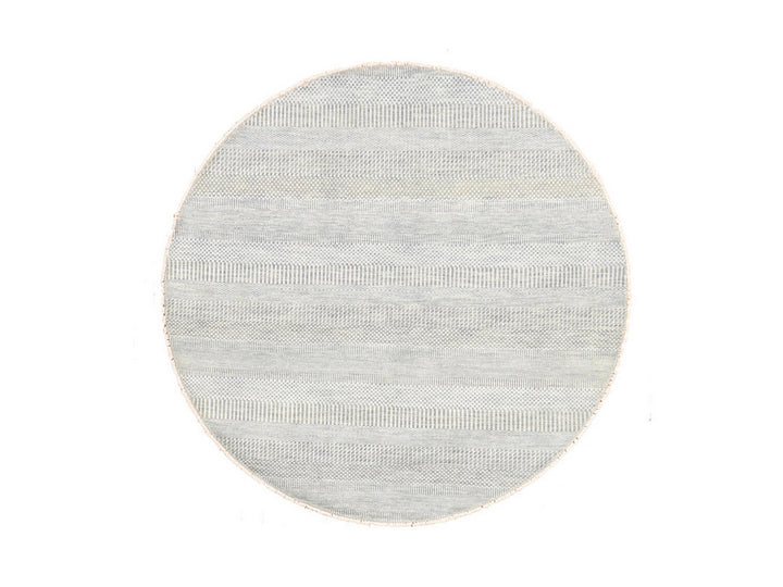 6'0" x 6'0" New Hand Knotted Grey Wool & Silk Round Oriental Rug - MOA10278696