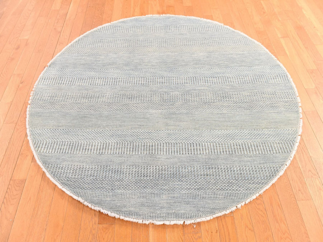 6'0" x 6'0" New Hand Knotted Grey Wool & Silk Round Oriental Rug - MOA10278696