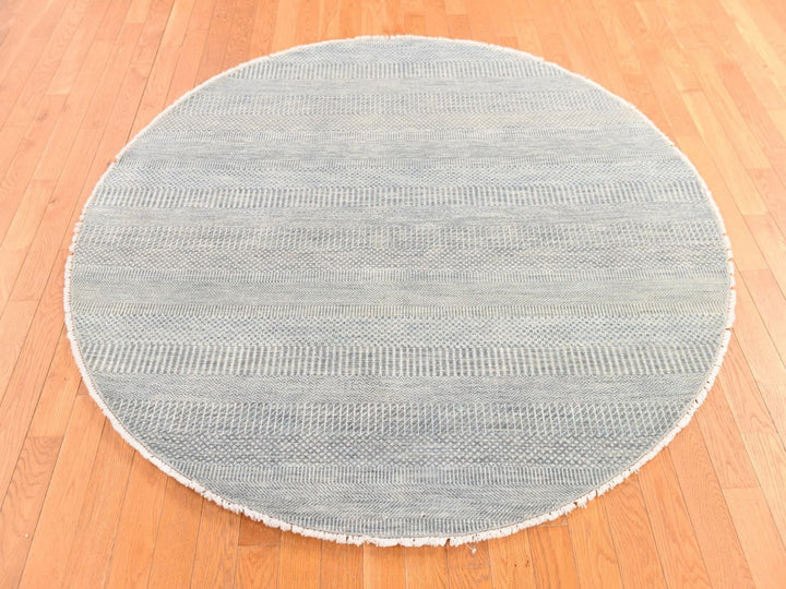6'0" x 6'0" New Hand Knotted Grey Wool & Silk Round Oriental Rug - MOA10278696