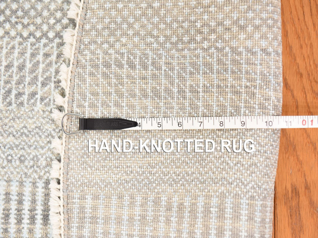 6'0" x 6'0" New Hand Knotted Grey Wool & Silk Round Oriental Rug - MOA10278696