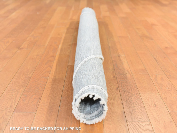 6'0" x 6'0" New Hand Knotted Grey Wool & Silk Round Oriental Rug - MOA10278696