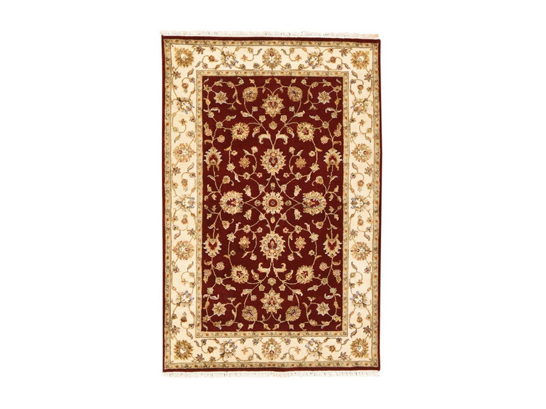 4'0" x 6'0" New Hand Knotted Red Wool & Silk Rectangle Oriental Rug - MOA10278697