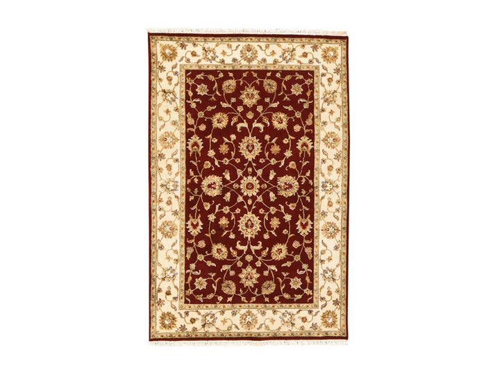 4'0" x 6'0" New Hand Knotted Red Wool & Silk Rectangle Oriental Rug - MOA10278697