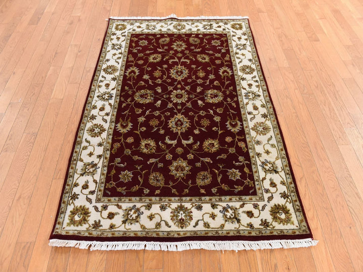 4'0" x 6'0" New Hand Knotted Red Wool & Silk Rectangle Oriental Rug - MOA10278697
