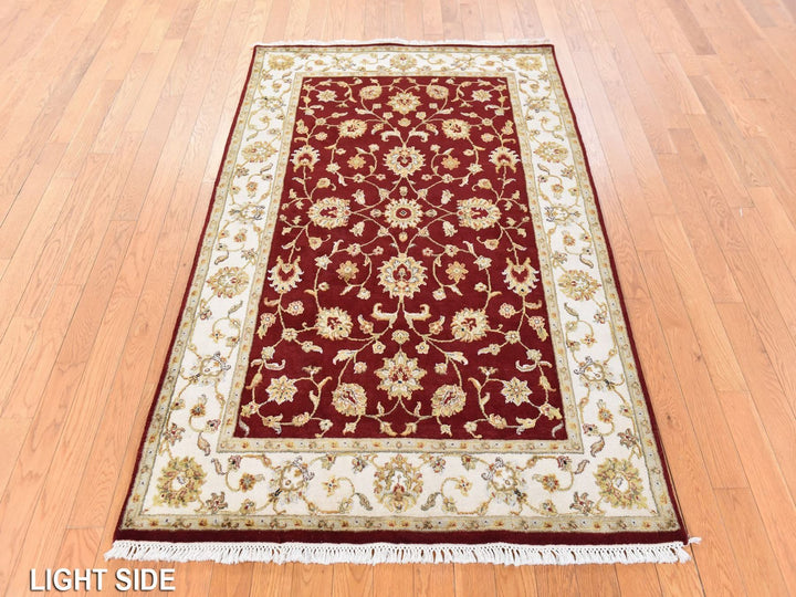 4'0" x 6'0" New Hand Knotted Red Wool & Silk Rectangle Oriental Rug - MOA10278697