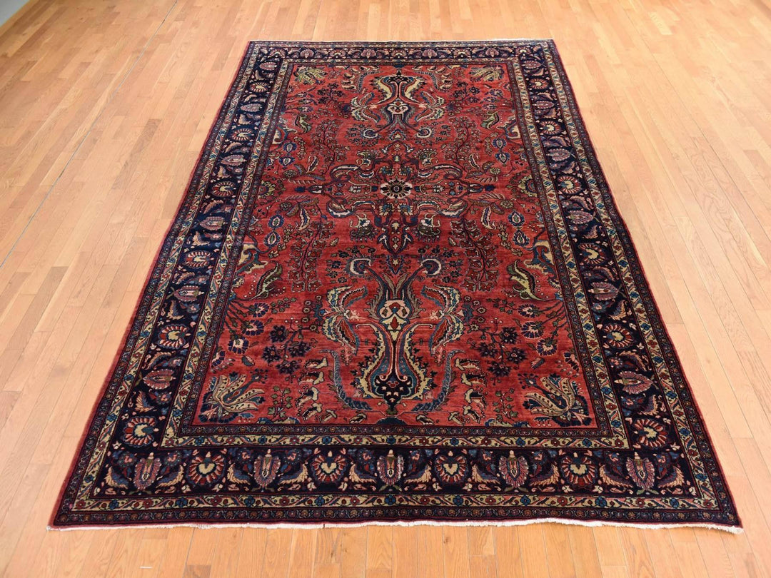 7'7" x 11'9" Vintage Hand Knotted Red Wool Rectangle Oriental Rug - MOA10278698
