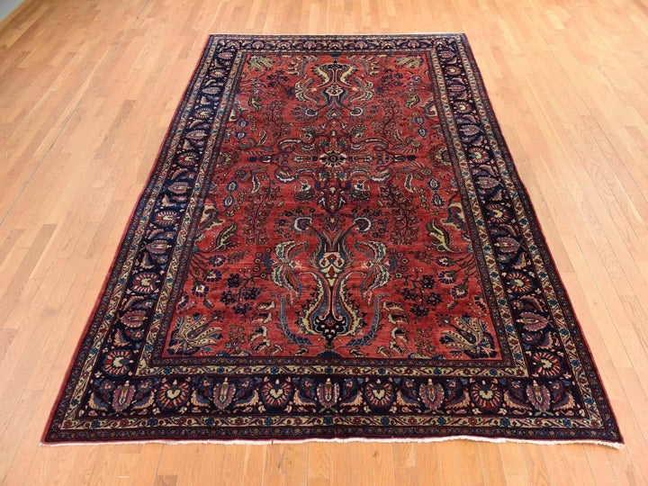 7'7" x 11'9" Vintage Hand Knotted Red Wool Rectangle Oriental Rug - MOA10278698