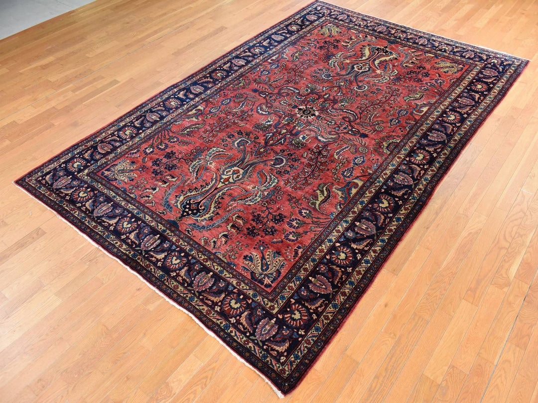 7'7" x 11'9" Vintage Hand Knotted Red Wool Rectangle Oriental Rug - MOA10278698