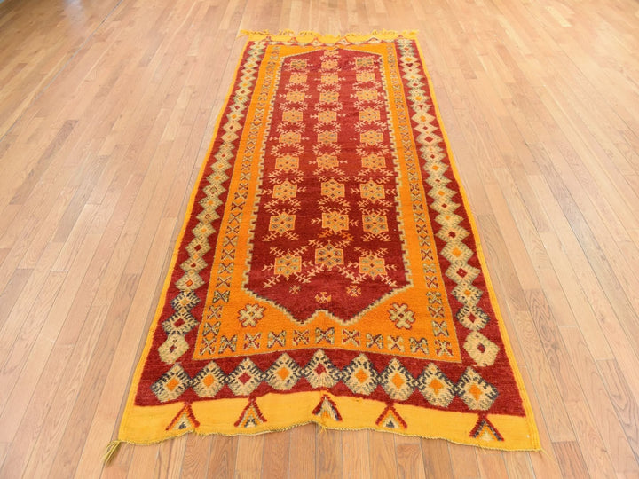 4'5" x 9'0" Vintage Hand Knotted Red Wool Runner Oriental Rug - MOA10278699