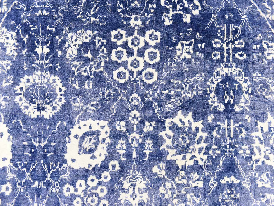 6'2" x 6'2" New Hand Knotted Blue Wool & Silk Round Oriental Rug - MOA10278702