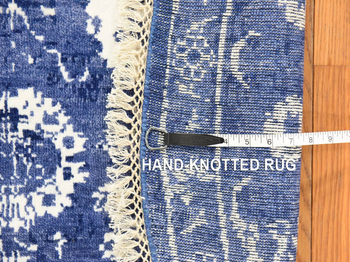 6'2" x 6'2" New Hand Knotted Blue Wool & Silk Round Oriental Rug - MOA10278702