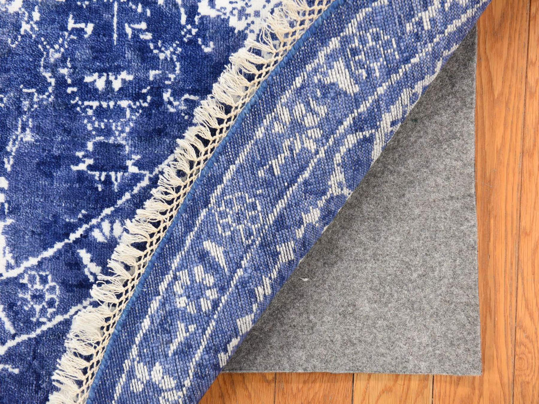 6'2" x 6'2" New Hand Knotted Blue Wool & Silk Round Oriental Rug - MOA10278702