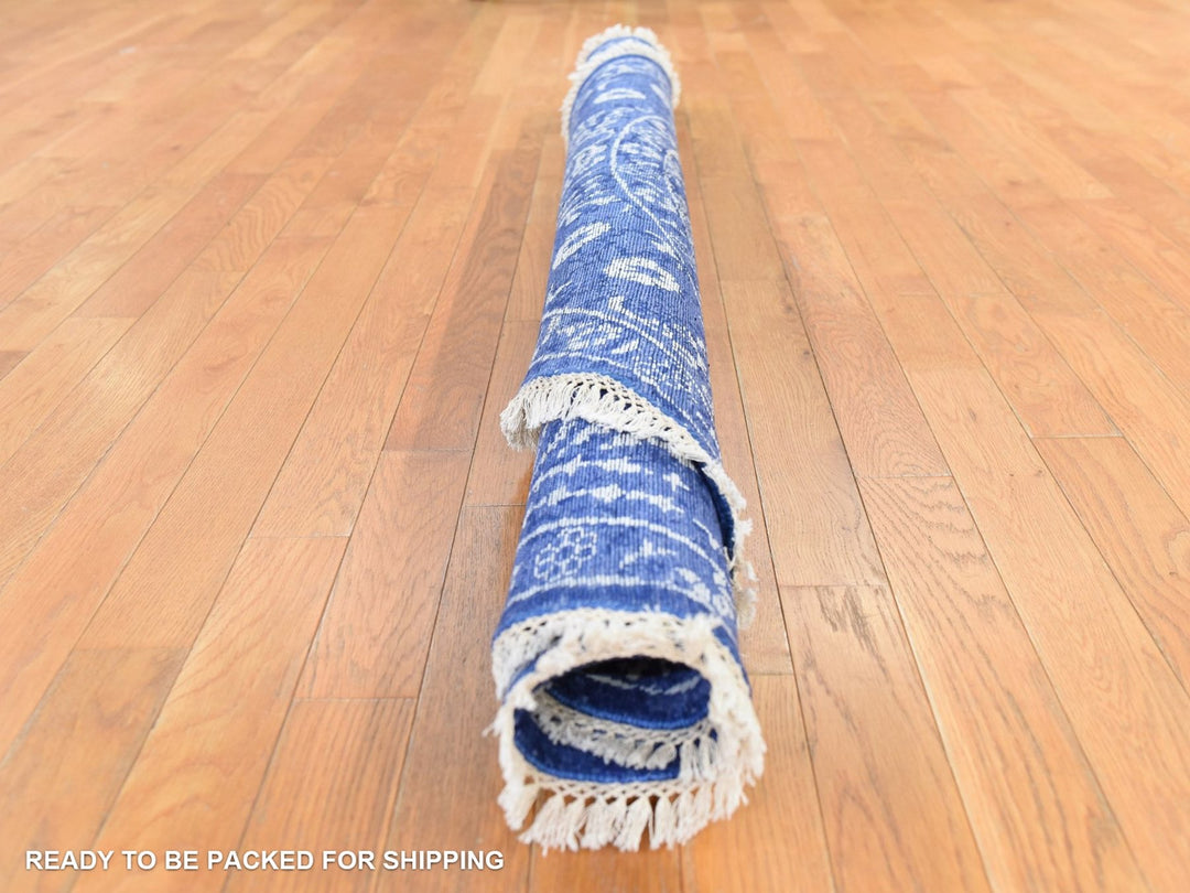 6'2" x 6'2" New Hand Knotted Blue Wool & Silk Round Oriental Rug - MOA10278702