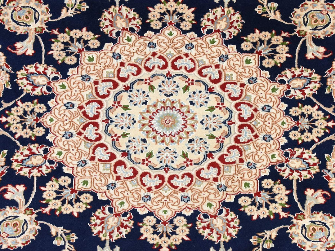 6'0" x 6'0" New Hand Knotted Blue Wool & Silk Round Oriental Rug - MOA10278703