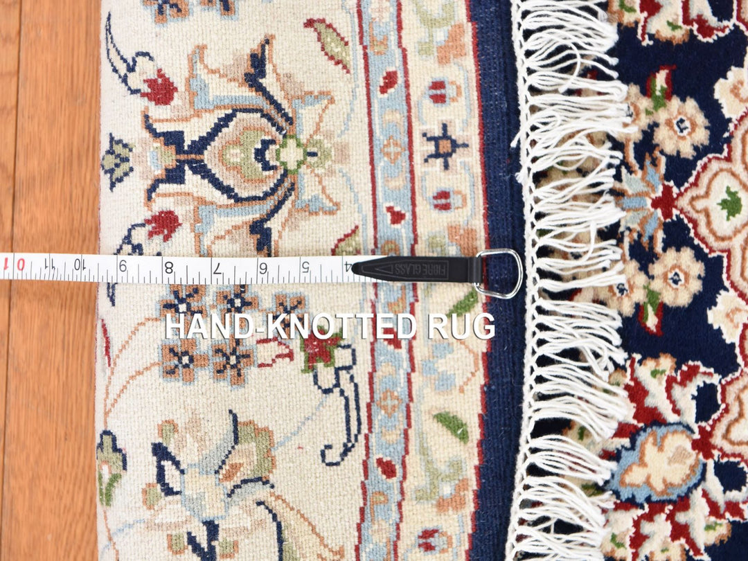6'0" x 6'0" New Hand Knotted Blue Wool & Silk Round Oriental Rug - MOA10278703