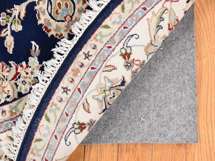 6'0" x 6'0" New Hand Knotted Blue Wool & Silk Round Oriental Rug - MOA10278703