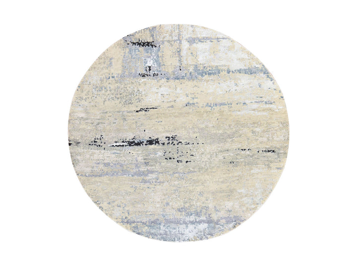 6'0" x 6'0" New Hand Knotted Grey Wool & Silk Round Oriental Rug - MOA10278705