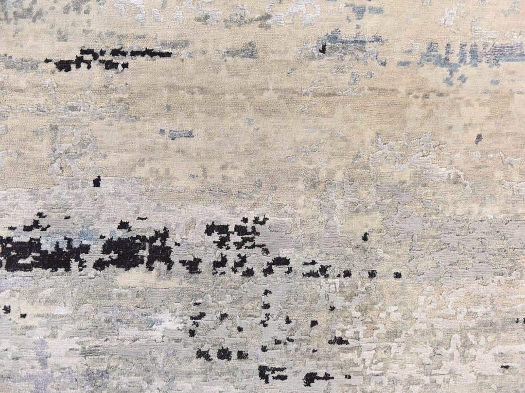 6'0" x 6'0" New Hand Knotted Grey Wool & Silk Round Oriental Rug - MOA10278705
